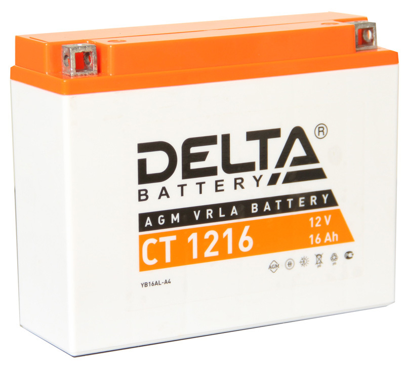Аккумулятор Мото 12 В 16 А/ч обратная полярность Delta AGM ток 200 205 х 70 х 162 CT1216 от магазина А-маркет