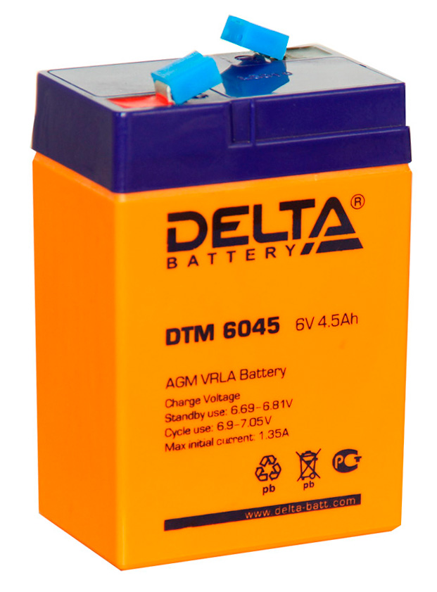 Аккумулятор ИБП 6 В 4,5 А/ч прямая полярность Delta DTM AGM 70 х 47 х 107 DTM6045 от магазина А-маркет