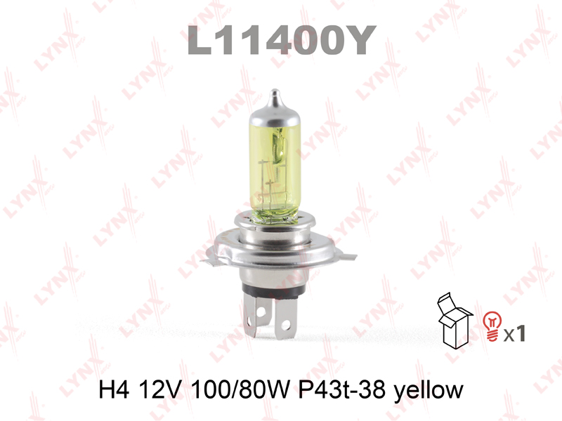 Лампа галогенная H4 12В 100/80Вт LYNXauto Yellow L11400Y от магазина А-маркет