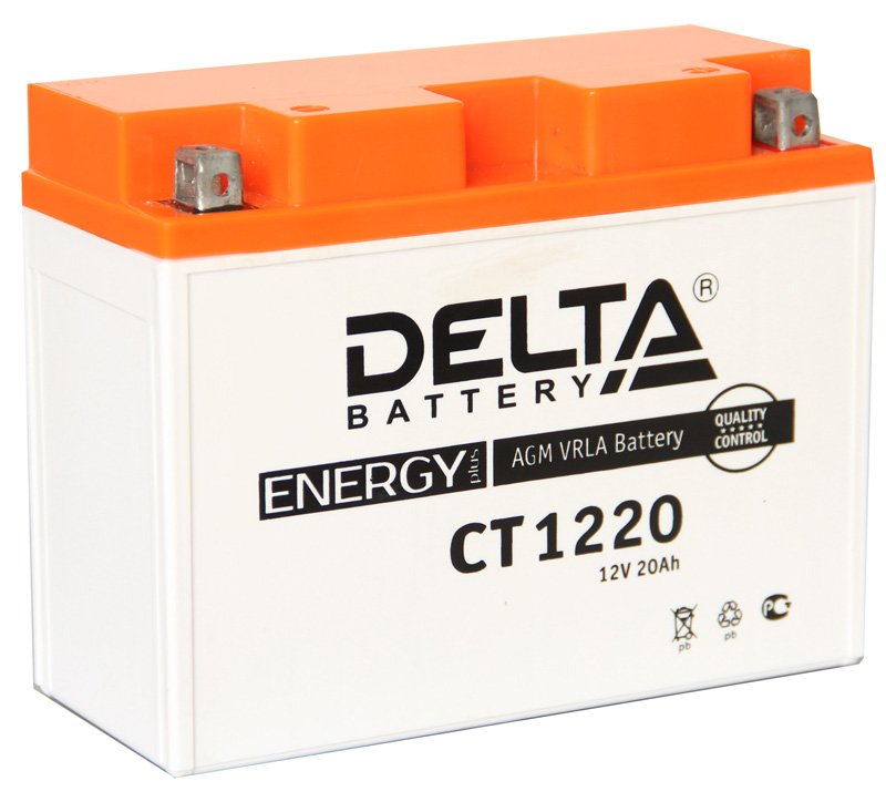 Аккумулятор Мото 12 В 20 А/ч обратная полярность Delta AGM ток 250 204 х 91 х 159 CT1220 от магазина А-маркет
