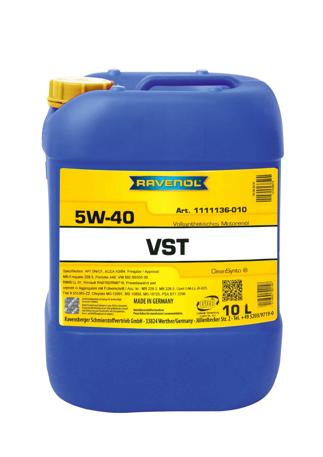 Масло Ravenol  5/40 VST A3/B4 CF/SN синтетическое 10 л 111113601001999 от магазина А-маркет